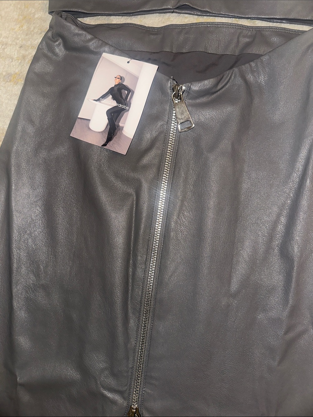 Naked Wardrobe Dark Grey Faux Leather Maxi Dress with Front UP BACK! - Picture 3 of 7